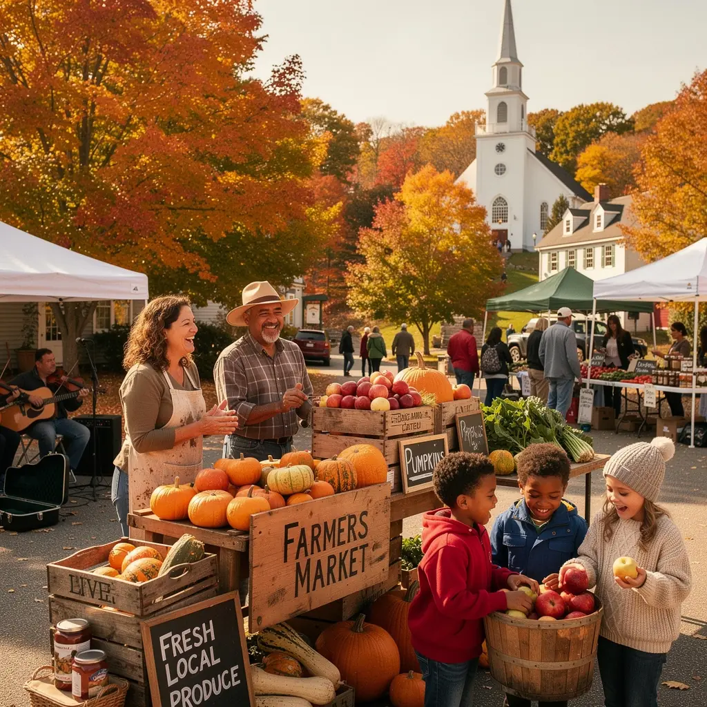 Местный рынок с разнообразием свежих продуктов и ремесел, отражающий культуру региона.
