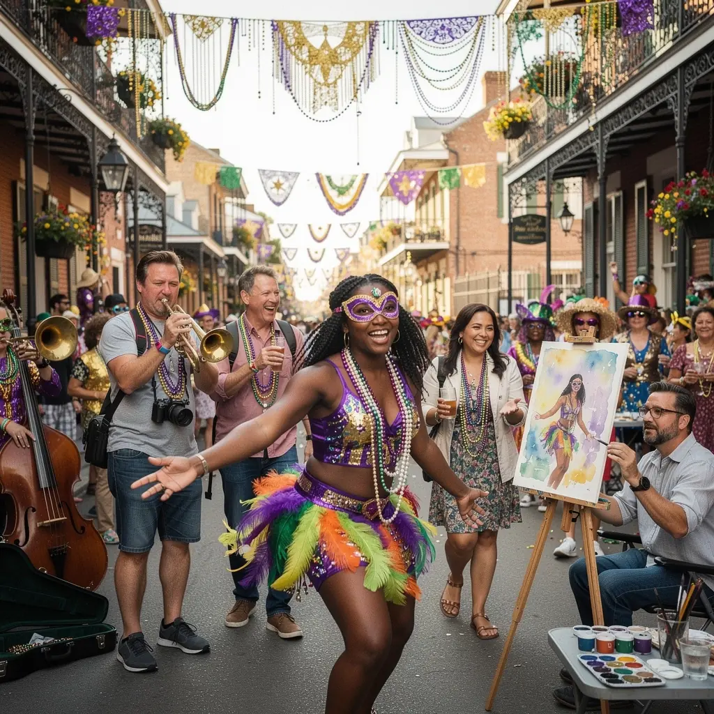Группа людей, участвующих в традиционном празднике, одеянии и танцах, представляющих местные обычаи.